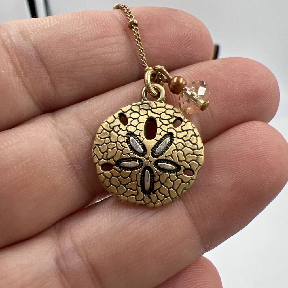 Rare Gold Brighton Sand Dollar Charm Gold And Silver Petite Pendant Necklace 18" - Picture 2 of 4